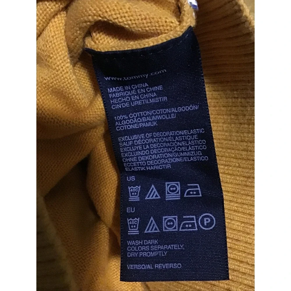 Tommy Hilfiger Mustard Yellow V Neck Sweater L 100%‎ Cotton